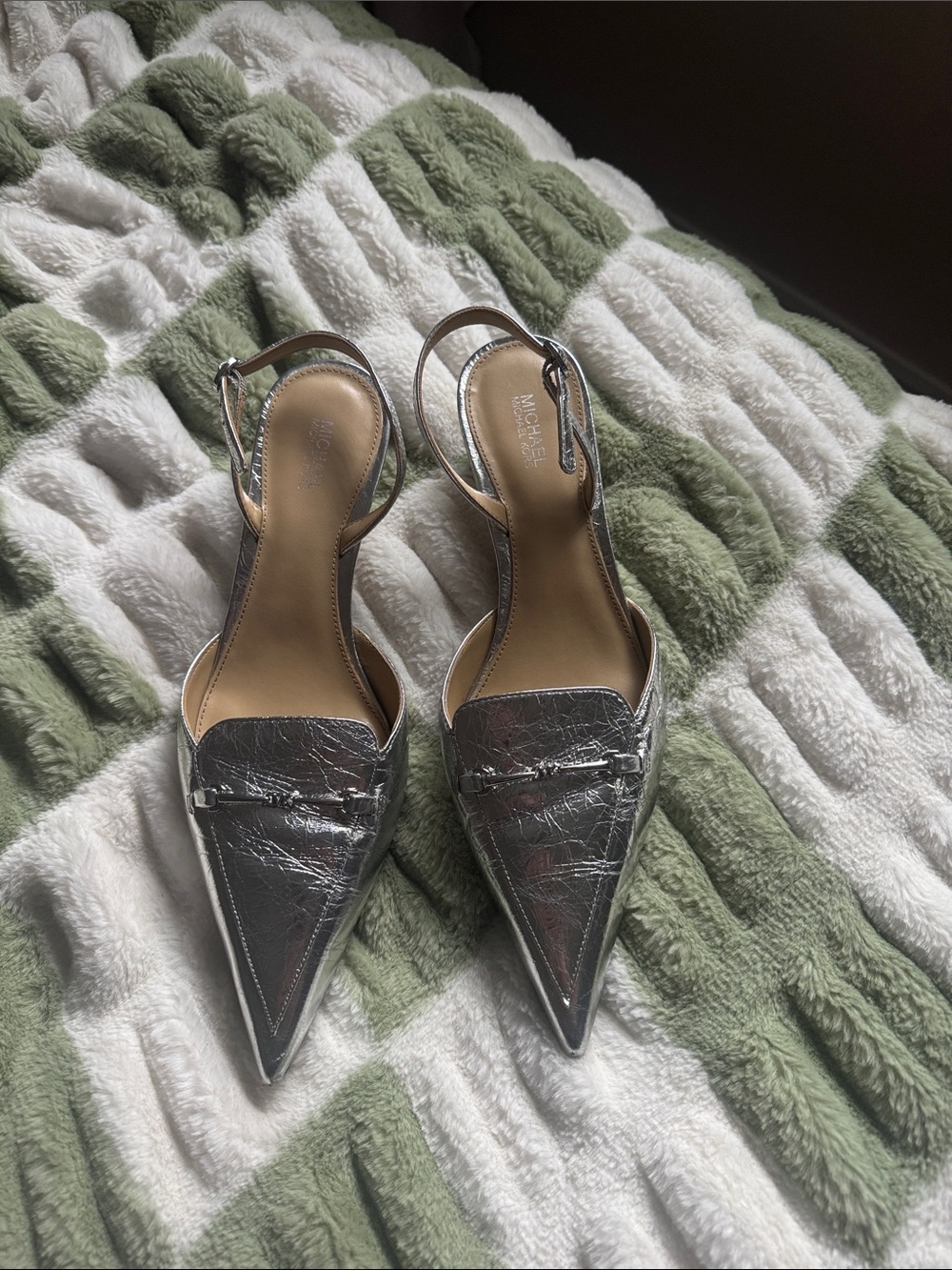 Michael Kors Metallic Silver Pointed Slingback Mules